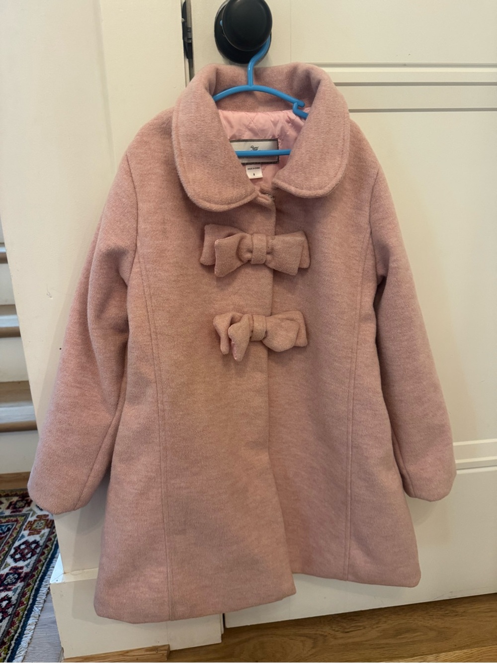 Girls' Pink Bow-Front Pea Coat